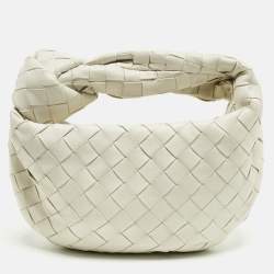 Pre Owned Bottega Veneta White Intrecciato Leather Mini Jodie Hobo