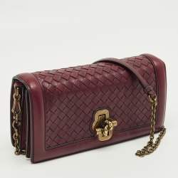 Pre Owned Bottega Veneta Burgundy Intrecciato Leather Olimpia Knot Shoulder Bag
