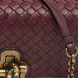 Pre Owned Bottega Veneta Burgundy Intrecciato Leather Olimpia Knot Shoulder Bag
