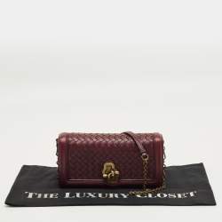 Pre Owned Bottega Veneta Burgundy Intrecciato Leather Olimpia Knot Shoulder Bag