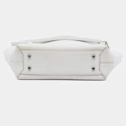 Pre Owned Bottega Veneta White Small Calfskin Maxi Intrecciato Arco Satchel