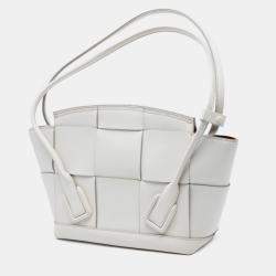 Pre Owned Bottega Veneta White Small Calfskin Maxi Intrecciato Arco Satchel
