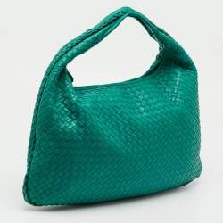 Pre Owned Bottega Veneta Teal Green Intrecciato Leather Veneta Hobo