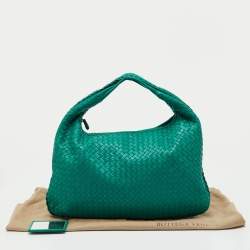 Pre Owned Bottega Veneta Teal Green Intrecciato Leather Veneta Hobo