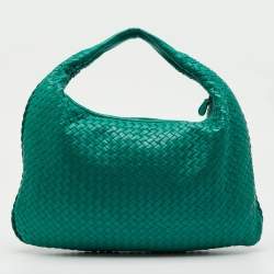Pre Owned Bottega Veneta Teal Green Intrecciato Leather Veneta Hobo