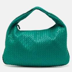 Pre Owned Bottega Veneta Teal Green Intrecciato Leather Veneta Hobo
