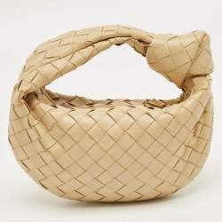 Pre Owned Bottega Veneta Beige Intrecciato Leather Mini Jodie Hobo