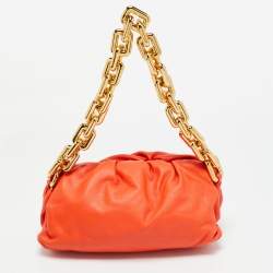 Pre Owned Bottega Veneta Orange Leather The Chain Pouch Bag