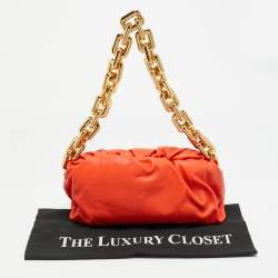 Pre Owned Bottega Veneta Orange Leather The Chain Pouch Bag