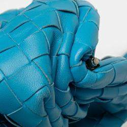 Pre Owned Bottega Veneta Blue Nappa Intrecciato The Mini Pouch Crossbody