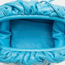 Pre Owned Bottega Veneta Blue Nappa Intrecciato The Mini Pouch Crossbody
