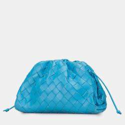 Pre Owned Bottega Veneta Blue Nappa Intrecciato The Mini Pouch Crossbody