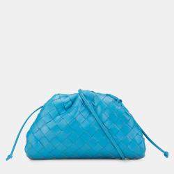 Pre Owned Bottega Veneta Blue Nappa Intrecciato The Mini Pouch Crossbody