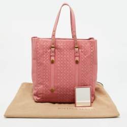 Pre Owned Bottega Veneta Pink Intrecciato Leather Vertical Tote