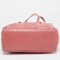 Pre Owned Bottega Veneta Pink Intrecciato Leather Vertical Tote
