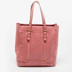 Pre Owned Bottega Veneta Pink Intrecciato Leather Vertical Tote
