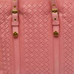 Pre Owned Bottega Veneta Pink Intrecciato Leather Vertical Tote