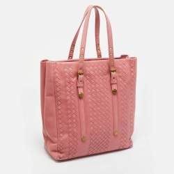 Pre Owned Bottega Veneta Pink Intrecciato Leather Vertical Tote