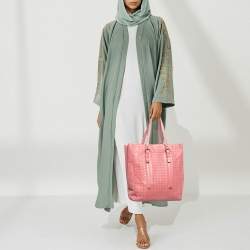 Pre Owned Bottega Veneta Pink Intrecciato Leather Vertical Tote