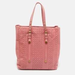 Pre Owned Bottega Veneta Pink Intrecciato Leather Vertical Tote