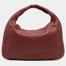 Pre Owned Bottega Veneta Red Small Nappa Intrecciato Veneta Hobo