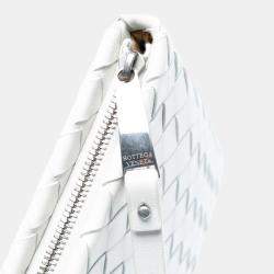 Pre Owned Bottega Veneta White Nappa Intrecciato Wristlet Clutch
