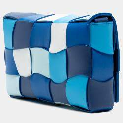 Pre Owned Bottega Veneta Blue Nappa Intrecciato Wavy Cassette Crossbody