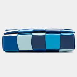 Pre Owned Bottega Veneta Blue Nappa Intrecciato Wavy Cassette Crossbody