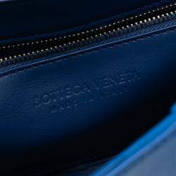 Pre Owned Bottega Veneta Blue Nappa Intrecciato Wavy Cassette Crossbody