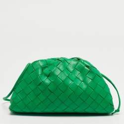 Pre Owned Bottega Veneta Green Intrecciato Leather Mini The Pouch Bag