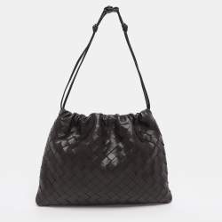 Pre Owned Bottega Veneta Dark Brown Intrecciato Leather Medium Dustbag Pouch