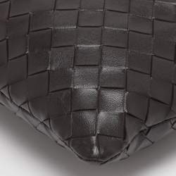 Pre Owned Bottega Veneta Dark Brown Intrecciato Leather Medium Dustbag Pouch