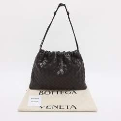 Pre Owned Bottega Veneta Dark Brown Intrecciato Leather Medium Dustbag Pouch