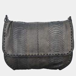 Pre Owned Bottega Veneta Python Flap Shoulder Bag