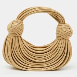 Pre Owned Bottega Veneta Beige Leather Tubular Mini Double Knot Hobo