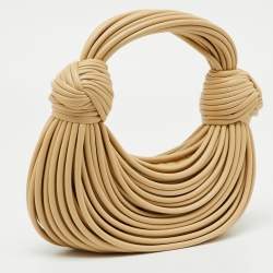 Pre Owned Bottega Veneta Beige Leather Tubular Mini Double Knot Hobo