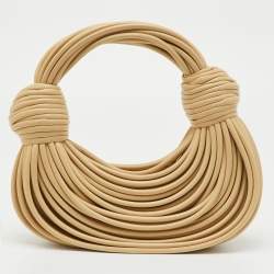 Pre Owned Bottega Veneta Beige Leather Tubular Mini Double Knot Hobo