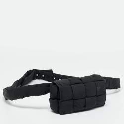 Pre Owned Bottega Veneta Black Intreccio Nylon Cassette Belt Bag