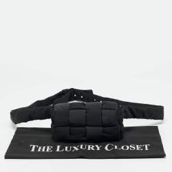 Pre Owned Bottega Veneta Black Intreccio Nylon Cassette Belt Bag