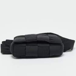 Pre Owned Bottega Veneta Black Intreccio Nylon Cassette Belt Bag