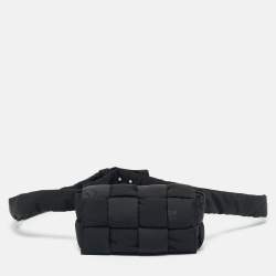 Pre Owned Bottega Veneta Black Intreccio Nylon Cassette Belt Bag