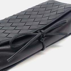 Pre Owned Bottega Veneta Black Leather Mesh Mini Crossbody Bag