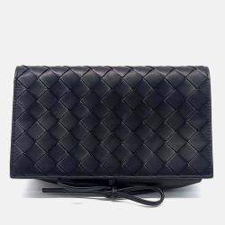 Pre Owned Bottega Veneta Black Leather Mesh Mini Crossbody Bag