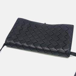 Pre Owned Bottega Veneta Black Leather Mesh Mini Crossbody Bag