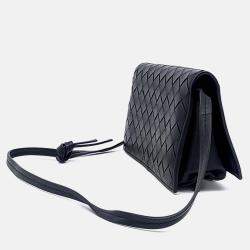 Pre Owned Bottega Veneta Black Leather Mesh Mini Crossbody Bag