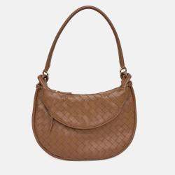 Pre Owned Bottega Veneta Brown Leather Gemelli Medium