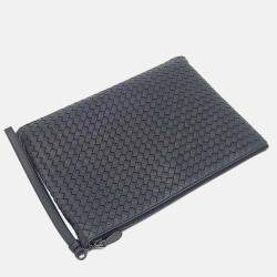 Pre Owned Bottega Veneta Black Leather mesh clutch