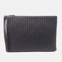 Pre Owned Bottega Veneta Black Leather mesh clutch