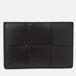 Pre Owned Bottega Veneta Brown Leather Mesh Card Wallet