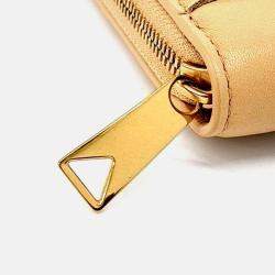 Pre Owned Bottega Veneta Beige Leather Cassette Zipper Long Wallet